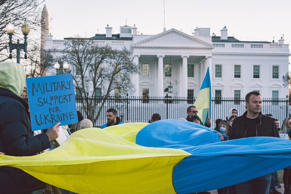 워싱턴 D.C.의 백악관 앞에서 우크라이나를 지지하는 집회가 열렸다. (출처: Gayatri Malhotra)