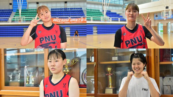 (Clockwise from top left) Sae-byeol Kim, Jeong-eun Lee, Eun-so Lee, and Da-jeong Park of Pusan National University Women's Basketball Team. [Jun Hyeong-Seo, Reporter]