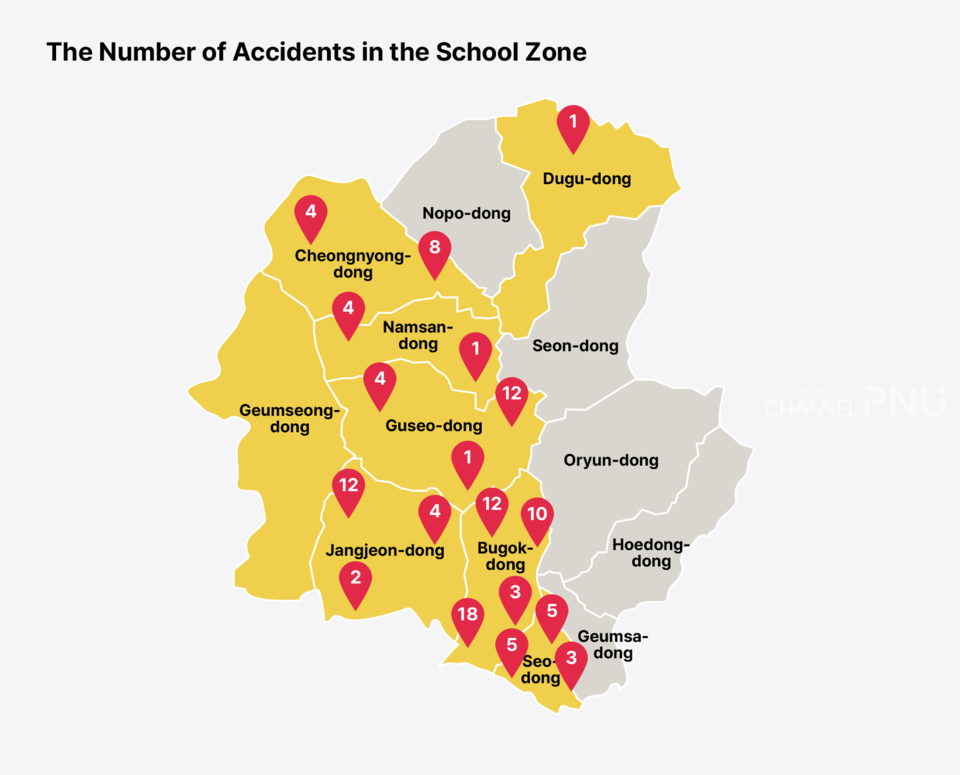 From 2020 to 2022, 109 accidents occurred in school zones of 21 elementary schools over the three years. [Source: Traffic Accident Analysis System] (c) Kim Sin-Yeoung, Reporter