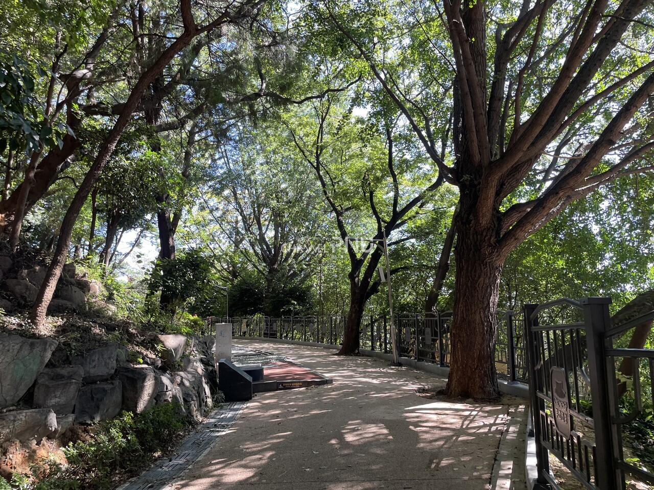 The sun is shining on the path surrounding Busanjinseong Fortress. [Lim Chae-Kyung, Reporter]
