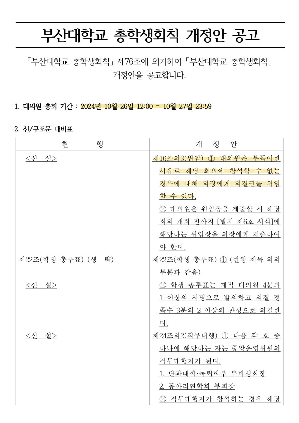 Revision to the General Students’ Association (GSA) Regulations on October 28th [Source: Official website of GSA]