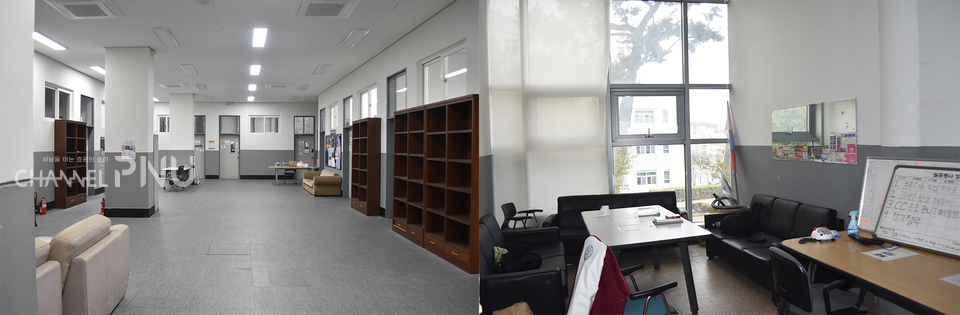 현재 인문관 지하 1층에 위치한 과방(좌) 내부(우) 모습. [전하은 기자]