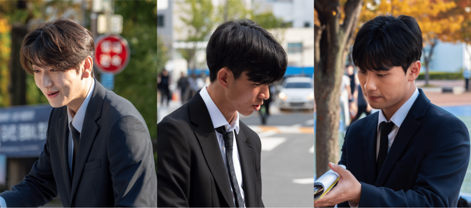 제58대 총학생회장단 선거에 출마한 세 후보. 왼쪽부터 기호 1~3번 선본의 정후보로 지난 11월 3~5일 사이 입후보 추천 서명을 받고 있다. [송민수 기자]